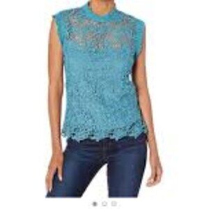 NEW Nanette Lepore Dragonfly Teal Lace High Neck Zipper Back Top SMALL